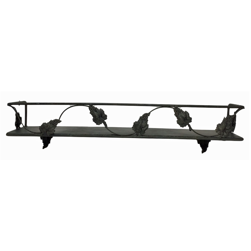 Vintage Wrought Iron Wall Shelf Grape Leaf Wine Rack Metal Kitchen Bar Decor 24"